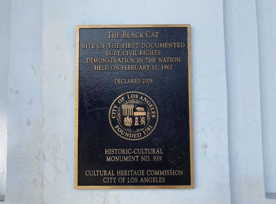 City of Los Angeles historic landmark plaque at The Black Cat Tavern in the Silver Lake neighborhood of Hollywood.(Photo Credit: Rodrigo Herrera)